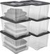 Boîtes de rangement noires sans marque avec couvercle et clips de fermeture 45 L lot de 6
