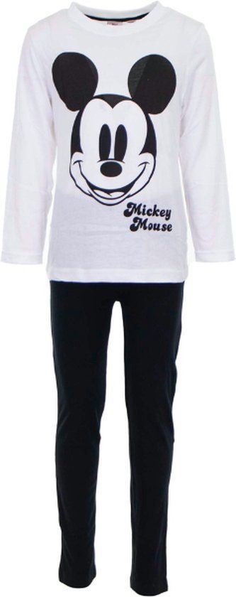 Kinderpyjama Mickey Mouse Zwart/Wit Maat 92 - Lange mouw - 100% Katoen