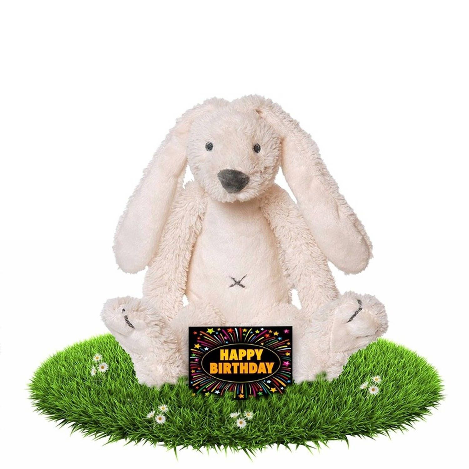 Happy Horse Verjaardag knuffel konijn 28 cm met gratis verjaardagskaart - Wit