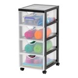 Iris Ohyama, Toren, Ladekast, Kunststof opbergorganizer met ergonomisch handvat, 4L, 4 laden, met wielen, BPA-vrij, Kantoor, Slaapkamer, Woonkamer, DDDC-004, zwart