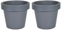 Mega Collections Plantenpot/bloempot - 2x - kunststof - grijs - buiten - D16 x H14 cm