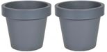 Mega Collections Plantenpot/bloempot - 2x - kunststof - grijs - buiten - D16 x H14 cm