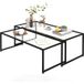 Lot de 2 tables basses gigognes rectangulaires design, acier noir et verre trempé pour salon