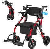 VEVOR Rollator et fauteuil roulant, 2-en-1, charge maximale 136 kg, pour aide à la marche, pliable, en aluminium, avec roues en PU, espace de rangement et porte-canne, pour personnes handicapées et seniors