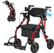 VEVOR Rollator et fauteuil roulant, 2-en-1, charge maximale 136 kg, pour aide à la marche, pliable, en aluminium, avec roues en PU, espace de rangement et porte-canne, pour personnes handicapées et seniors