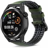 Strap-it Huawei Watch GT Runner siliconen / leren bandje (zwart/groen)