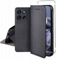 Motorola Housse pour Motorola Moto G86 / G86 Power 5G - etui coque pochette portefeuille + verre trempe - NOIR MAGNET