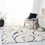 SAFAVIEH Florida Shag Collection, hoogpolig, crème en blauw, 122 x 122 cm