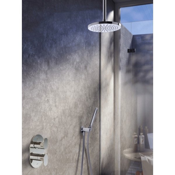 hotbath IBS 5A complete thermostatische douche inbouwset Friendo met 2 weg stop omstel chroom staafmodel handdouche met plafondbuis 30cm diameter douchekop 30cm IBS5ACR-S-P30-M106