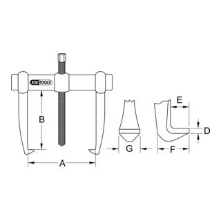 KS Tools universele trekker 2-armig met volledig stalen haak, 40-250mm