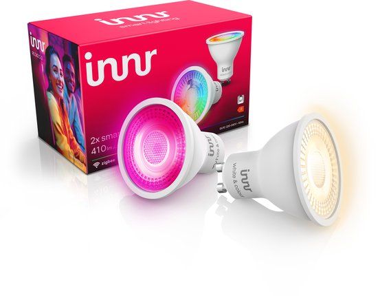 Innr smart GU10 lamp - Zigbee - geschikt voor Philips Hue - LED spot - wit en gekleurd licht - slimme lamp - ledlamp dimbaar - 410 lumen - 2 pack