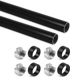 Emuca Lot van 2 ronde kastrails D.28mm lengte 0.75m met beugels, Aluminium en Zamak, Zwart gelakt