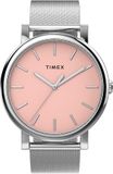 Timex Originals Quartz Analoog Horloge Zilverkleurig En Roze Kast Gemaakt Van 100% Loodarm Messing En Een Armband Van 100% Roestvrij Staal 38 TW2Y68900AJ, TW2Y69000AJ, TW2Y69100AJ
