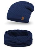 Vivisence Vrouwen Winter Muts En Sjaalkraag - Zachte Warme Brei Met Modieus Breisel Antistatisch Voor Haar - Nauwsluitende Pasvorm En Dubbele Loop Voor Warmte En Comfort Tijdens Koude Winterdagen - Donkerblauw