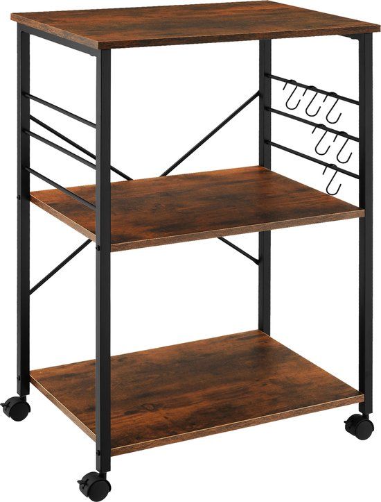 tectake® Serveerwagen Rugby 65,5x45,5x88,5cm - industrieel donkerbruin