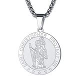 FaithHeart St Christoffel Halsketting voor heren, gepersonaliseerde Sint Christoffel hanger, katholieke sieraden roestvrij staal/goud/zwart, patroonheiligen van reizigers, doopgeschenken voor jongens