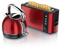 Arendo ontbijtset: waterkoker VINTAGE, 1,7 liter, 2200W, en broodrooster FRUKOST voor 2 boterhammen, roestvrij staal, retro-design, rood