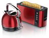 Arendo ontbijtset: waterkoker VINTAGE, 1,7 liter, 2200W, en broodrooster FRUKOST voor 2 boterhammen, roestvrij staal, retro-design, rood