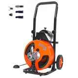 VEVOR Déboucheur Électrique de Canalisation 23 m x 9,5 mm Machine de Nettoyage de Tuyaux Alimentation Auto Nettoyeur Tubes Pro 4 Coupeurs Commande à Pied pour Tuyaux 50-100 mm WC Égouts Toilettes