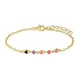 Lucardi Kinder Zilveren goldplated armband gekleurde emaille hartjes - Armband - 925 Zilver - Goudkleurig - 15 cm