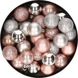 Kaemingk B.V. 28x pièces boules de Noël en plastique rose clair et argent mélange 3 cm - Décoration de sapin de Noël