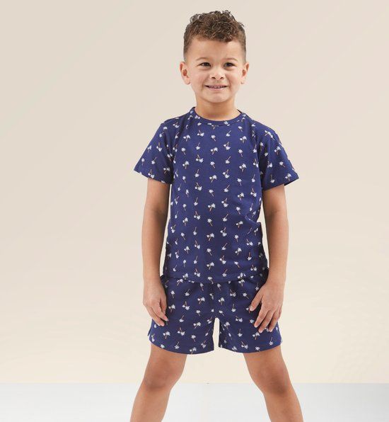 Little Label Zomerpyjama Jongens Donkerblauw Palm 92/2Y