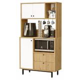Buffet 3 portes 2 tiroirs 6 niches chêne et blanc L 88 H 161.2 P 35.5 cm