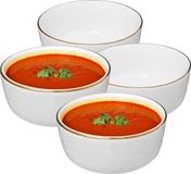 Secret de Gourmet Soepkommen/schaaltjes - 4x - Corona - keramiek - D15 x H6.6 cm - wit/goud