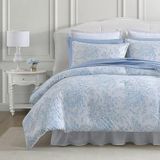 Laura Ashley Queensize dekbedset, katoenen omkeerbare beddengoedset met bijpassende kussenslo(o) p(en), boerderijdecoratie (Bedford Blue (blauw))
