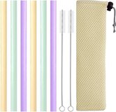 Fako Bijoux® - Siliconen Rietjes XL Set - 6 Herbruikbare Rietjes - 25 cm - Mix