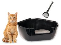 Ferplast Hoekkattenbak, Toilet voor Grote Katten, Gemaakt van Kunststof met Hoge Randen, Snel en Gemakkelijk Schoon te Maken L 56,5 x B 50 x H 21,5 cm, Zwart