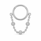 LGT JWLS Zilverkleurige Segmentring Piercing met Ketting en Heldere Zirkonia voor Neus en Kraakbeen - 10mm