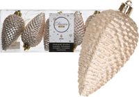 Decoris Kersthangers dennenappels - 6x st - champagne - glitter - 8 cm - kunststof