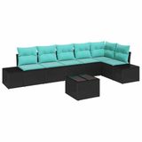 vidaXL Tuinbankenset met opslag Zwart en Turquoise poly rattan