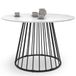 IDMarket Table à manger ronde Yuna 6 personnes, plateau effet marbre, blanc, Alaska et pied filaire en métal noir, 110 cm
