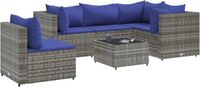 vidaXL 6-delige Loungeset met kussens poly rattan grijs