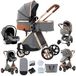 Système de voyage 3-en-1 pour poussette - Poussette combinée - Cadre en aluminium - Pliable - Compatible avec les sièges auto - Capacité de charge jusqu'à 20 kg - Système de suspension - Gris