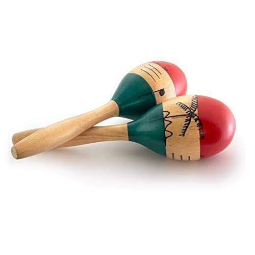 Natuurlijke handgeschilderde houten maracas - volledige grootte paar