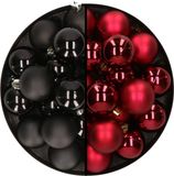 Decoris Kaemingk B.V. 32x stuks kunststof kerstballen mix van zwart en donkerrood 4 cm