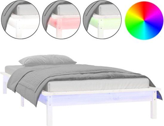 vidaXL Bedframe - LED - massief hout - wit - 75x190 cm