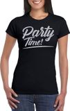 Bellatio Decorations Verkleed T-shirt voor dames - Party Time - Zwart - Zilver Glitter - Maat M