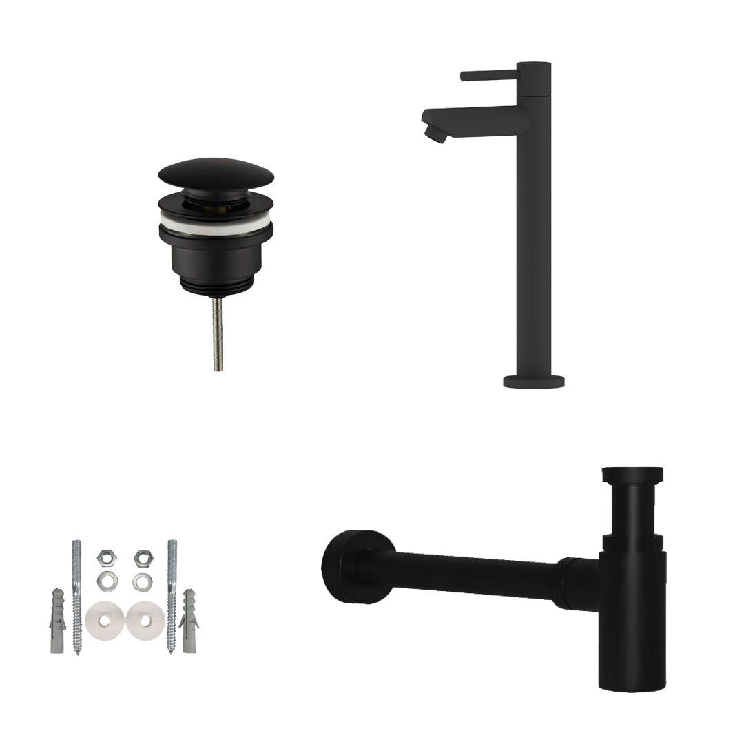 Badkamerplanet Toiletkraan Hoog set mat zwart - 7448113723769
