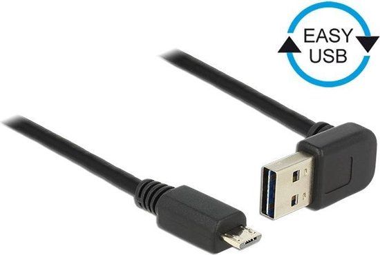 Delock Micro USB naar USB-A Kabel - Haaks - 5 meter - Zwart