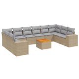 VidaXL 11-delige Tuinset met kussens poly rattan beige