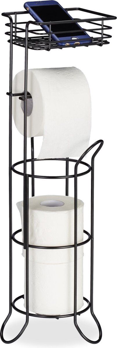 Relaxdays wc rolhouder staand - toiletrolhouder - zwart