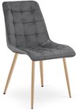 LEOBERT Eetkamerstoel SPLIT – Donkergrijs Fluweel – Houten look poten