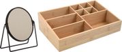 MSV Make-up organizer 9 vaks en luxe spiegel set - 33 x 21 cm - bamboe/metaal - bruin