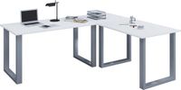 VCM L-vormig bureau, L-vormig gamingbureau, wit hoekbureau, 220x160 cm