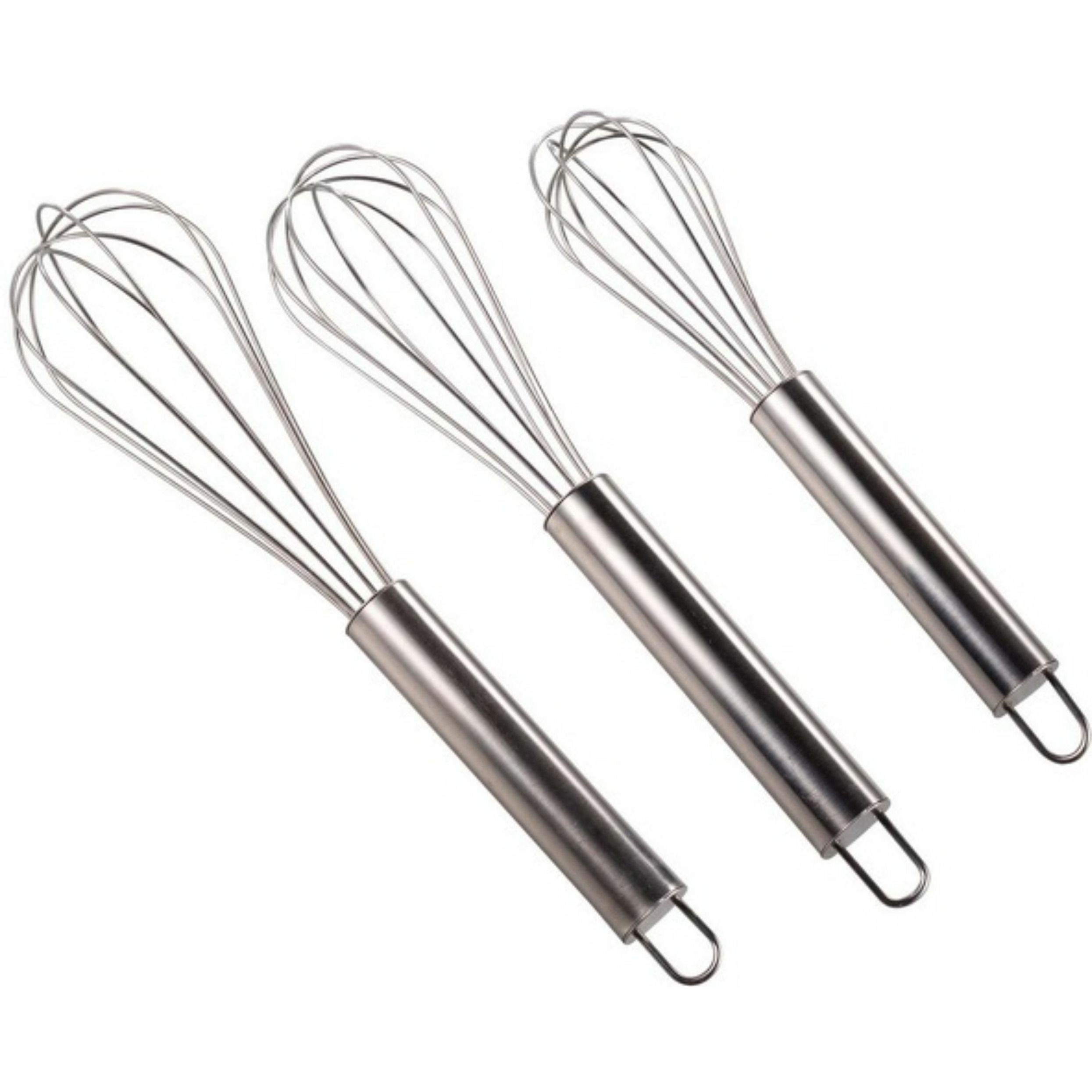 MSV Garde Set 3-Delig – Roestvrijstalen Keukengarde in 20, 22 en 25 cm – Garde Keuken van Roestvrij Staal met Ophangoog