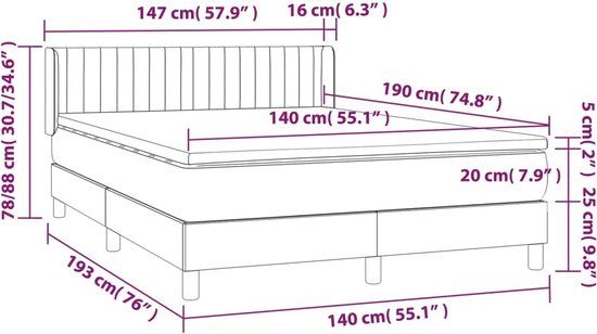 vidaXL Boxspring Bed - 140x190 cm - Donkergrijs - Fluweel